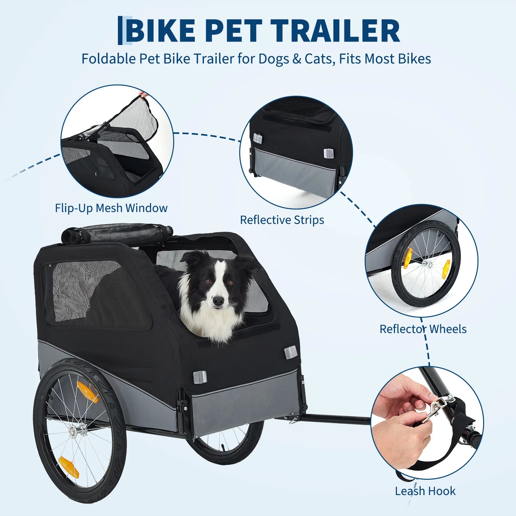 Heavy-Duty Steel Frame Dog Bicycle Trailer with 100 lb Capacity & Oxford Fabric