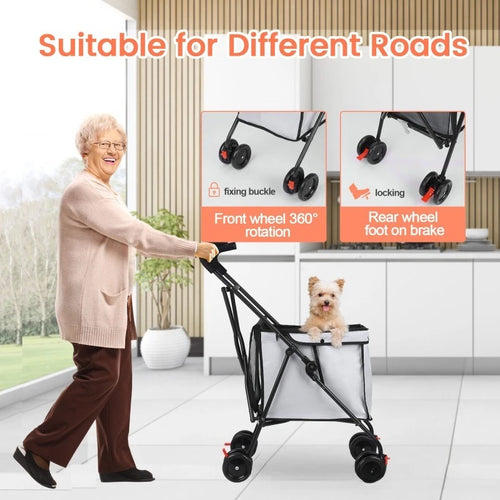 Pet Stroller Foldable Portable Multi Function Trolley For Small Medium Dog Cat Teddy Outdoor Travel Shopping Cart