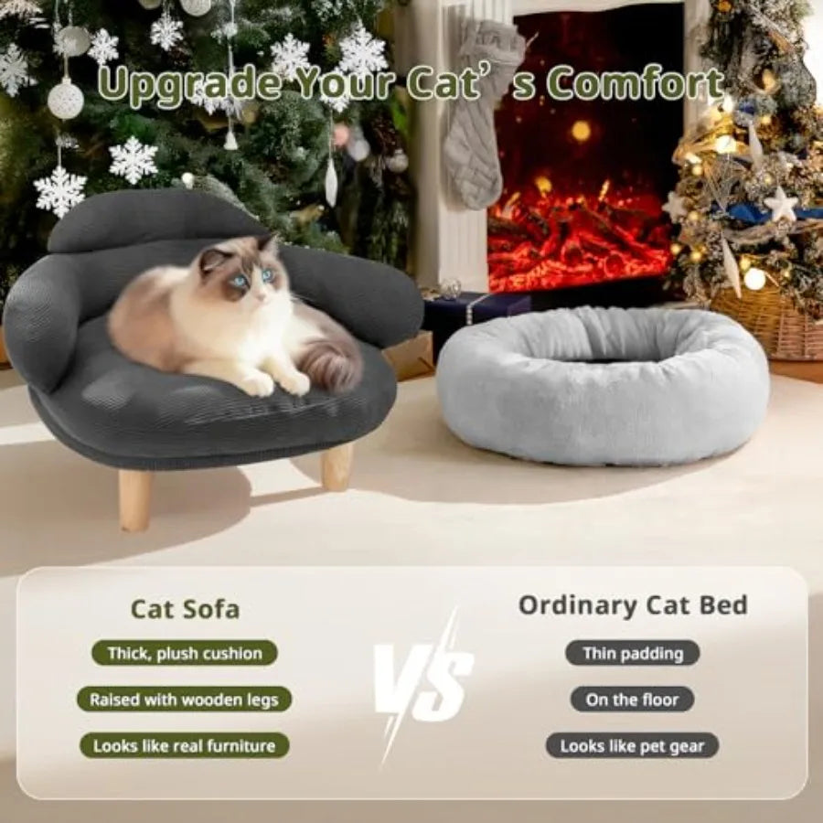 Cat Sofa Bed with Removable Velvet Cover & Pine Wood Legs