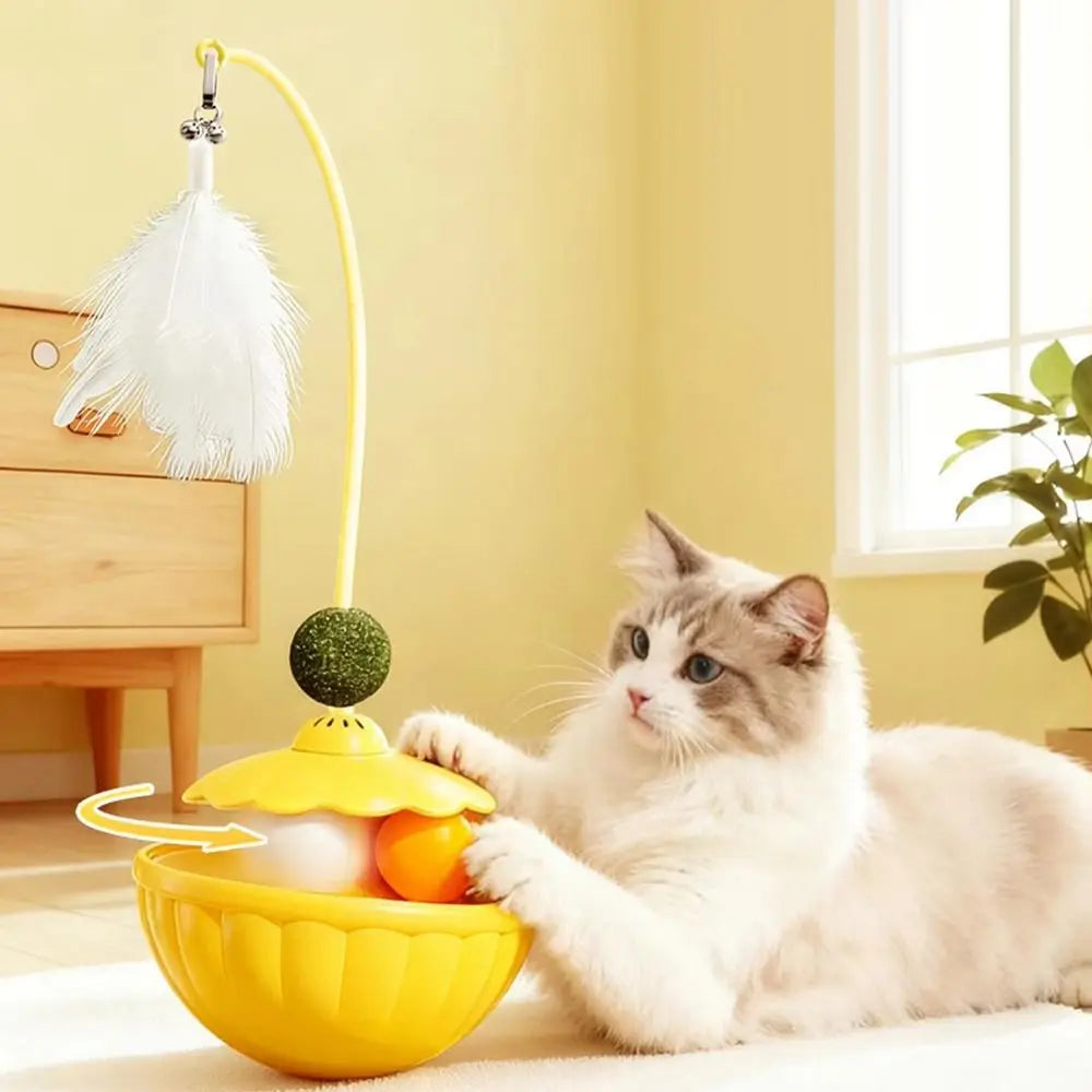 Feather Teaser Pole with Bells & Treat Dispenser — Indoor Cat Exercise Toy