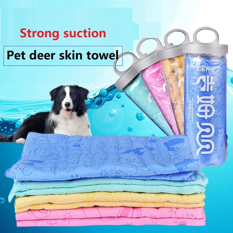 Synthetic Deerskin Pet Towel with Storage Bucket — Ultra-Absorbent Quick-Dry
