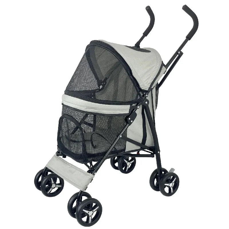 4-Wheel Foldable Pet Stroller for Teacup Poodles, Cats & Small Dogs — Lightweight Outdoor Travel Cart