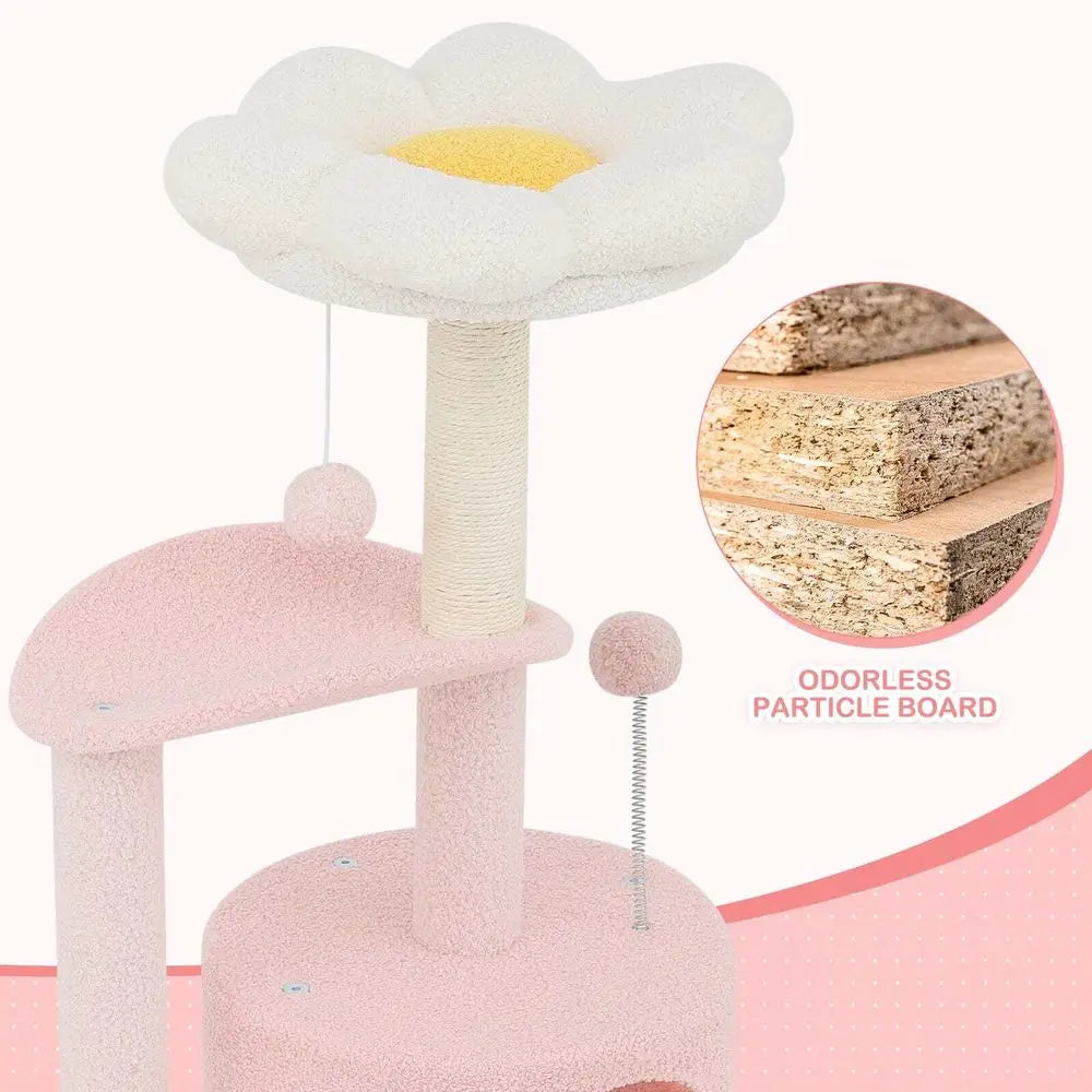 Flower-Themed Cat Activity Tower with Plush Condos