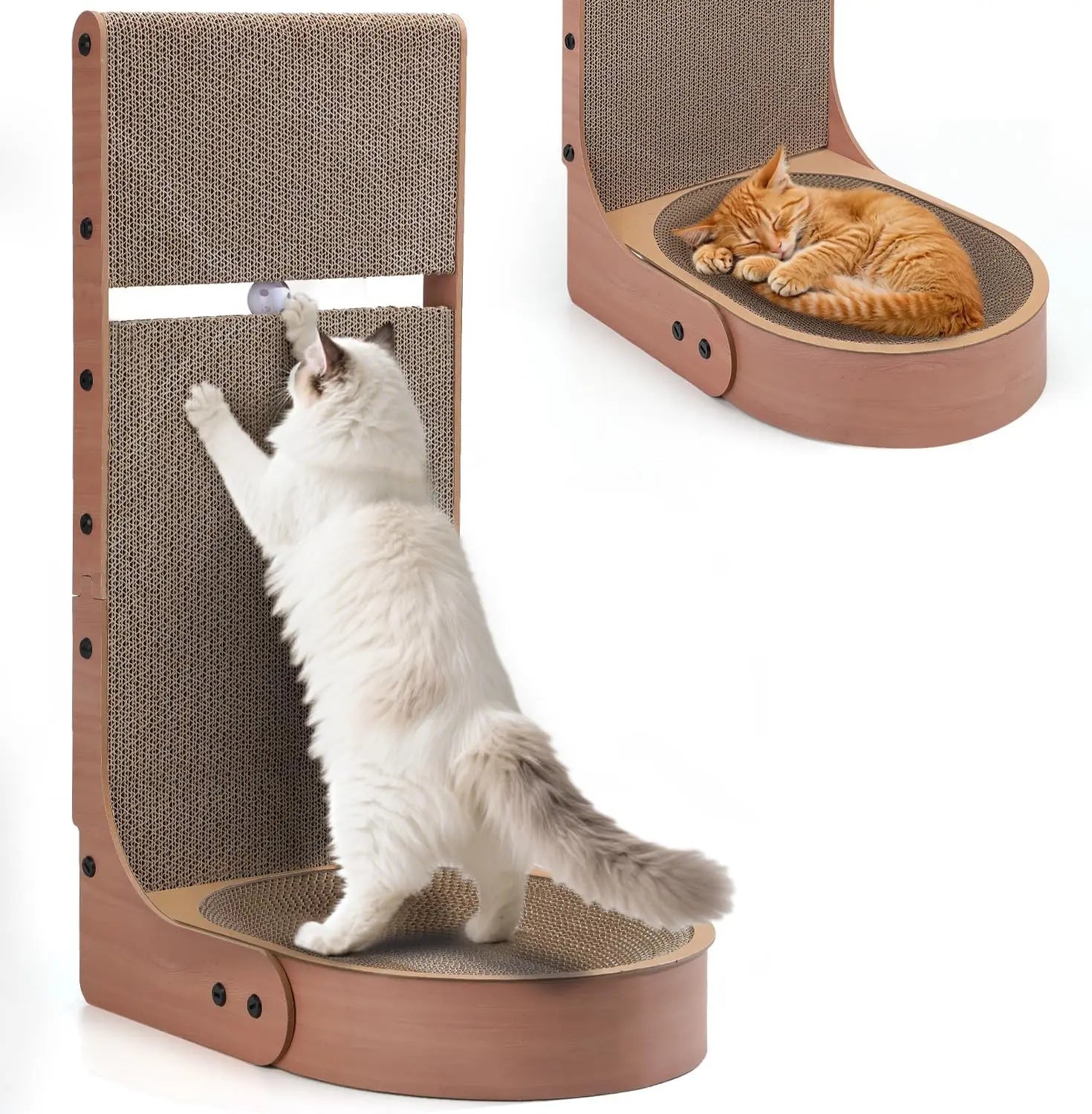 L-Shape Cat Scratcher with Bed & Toy Balls (26.8in)