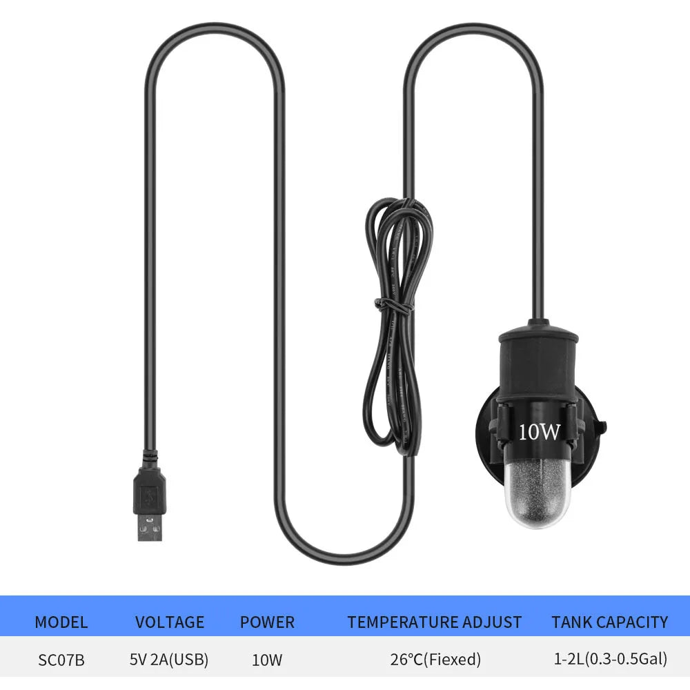 USB Mini Aquarium Heater Rod (Submersible, 18–34°C Adjustable)