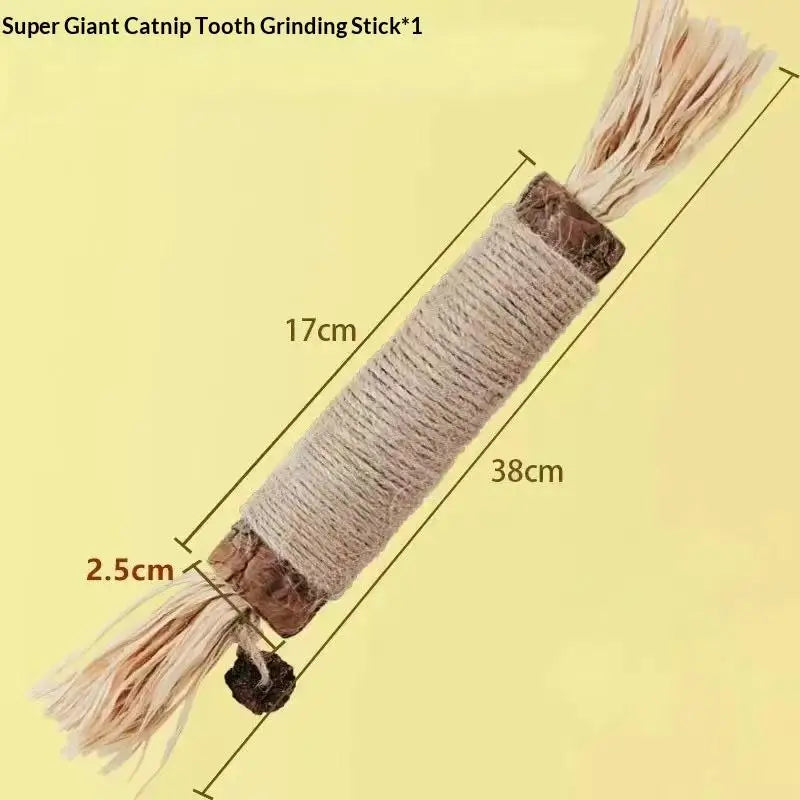 Natural Wood Knotweed Cat Teething Sticks — Sisal Rope & Raffia