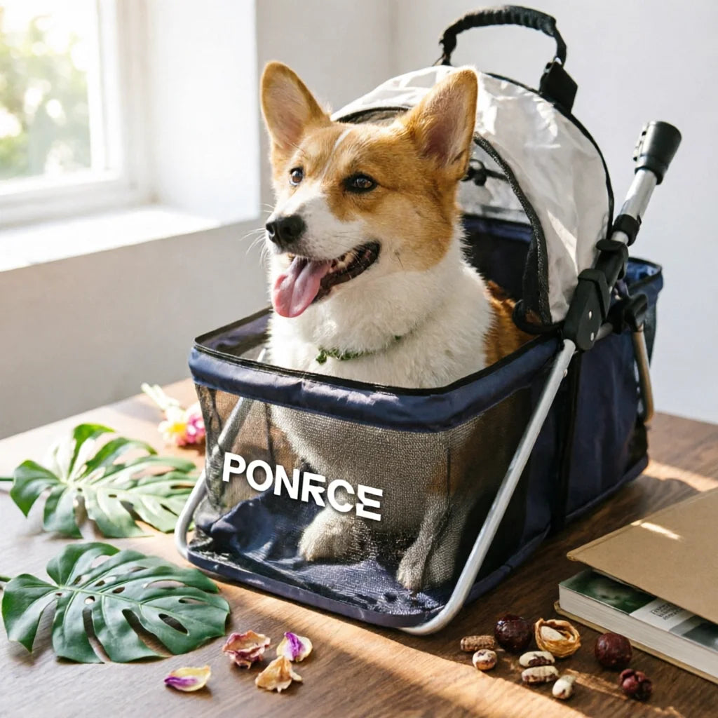 Foldable Twin-Wheel Pet Stroller Carrier for Outdoor Transport