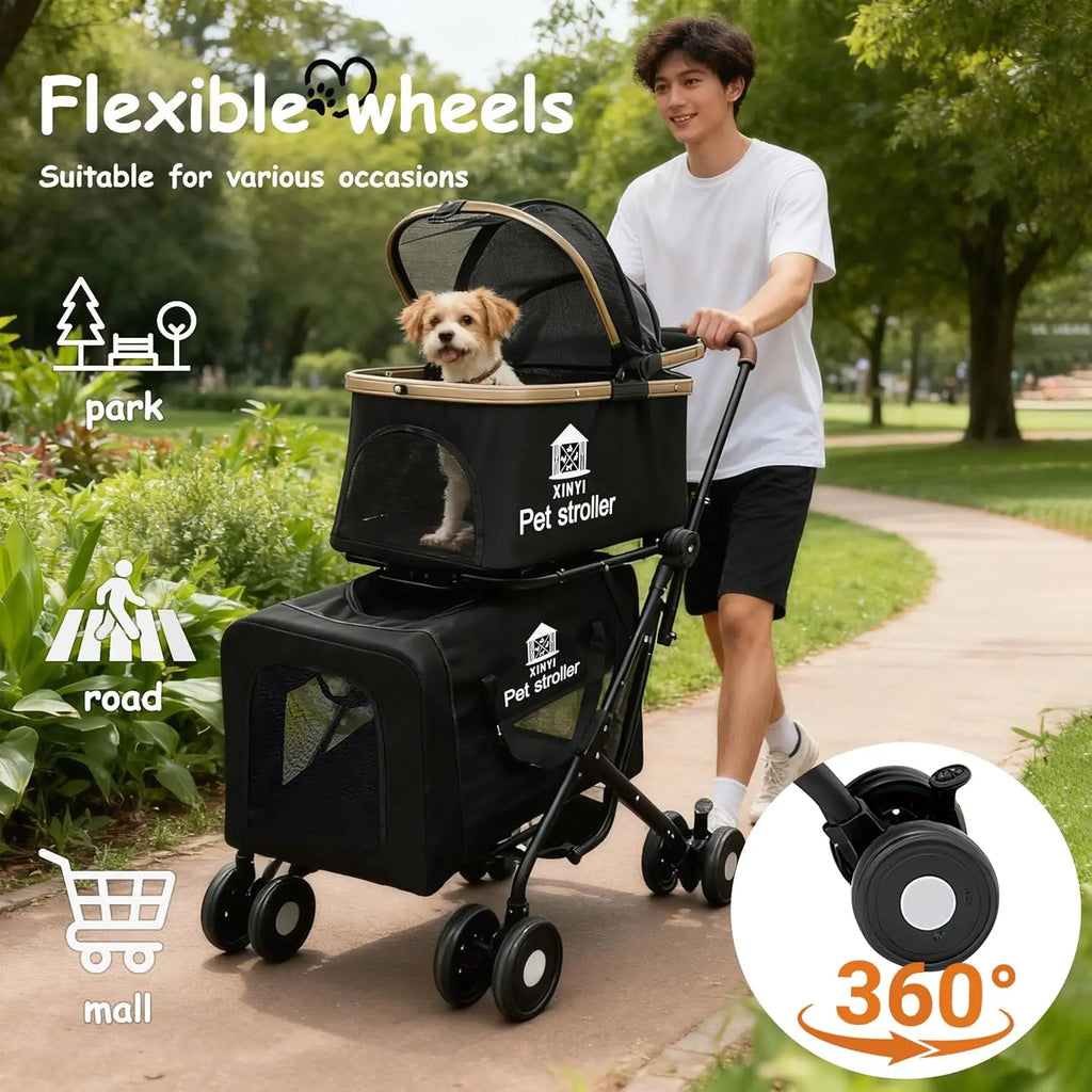 XL Double Outdoor Pet Running & Travel Stroller with Weather Cover — All-Weather Jogging Cart for Dogs & Cats