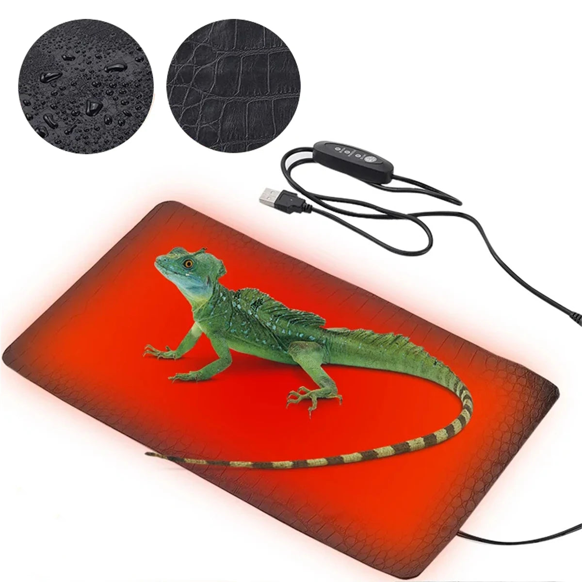 USB Leather Heating Pad — 3-Level Anti-Scratch Warmer for Reptiles & Small Pets