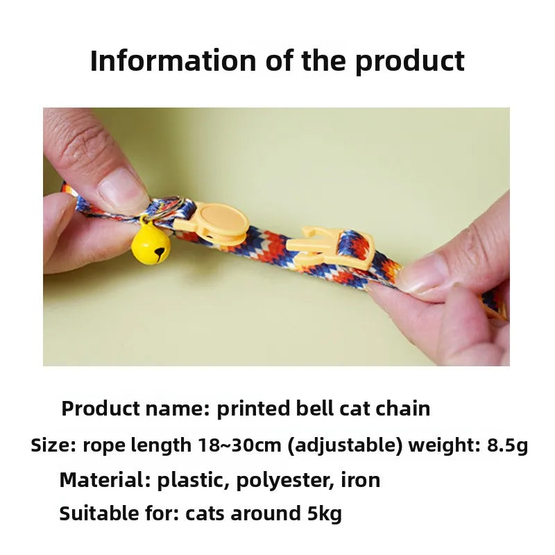 Woven Cat Collar with Bell & Safety Buckle