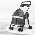 Foldable 4-Wheel Pet Pushchair Stroller with Mesh & Cup Holder for Dogs & Cats