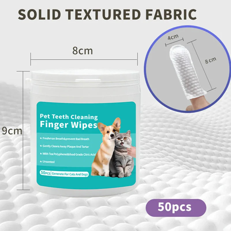 50-Count Pet Finger & Beauty Wipes — Teeth, Ear & Eye Cleaning for Dogs & Cats