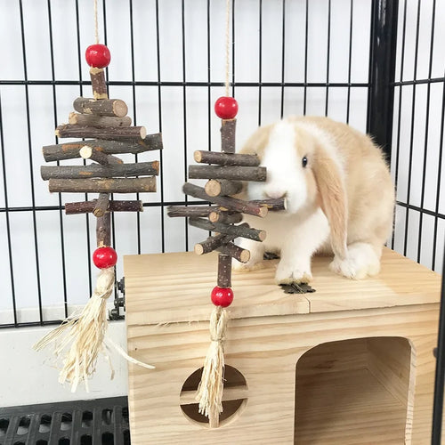 Natural Apple Wood Chew Stick — Hanging Toy for Small Pets & Birds