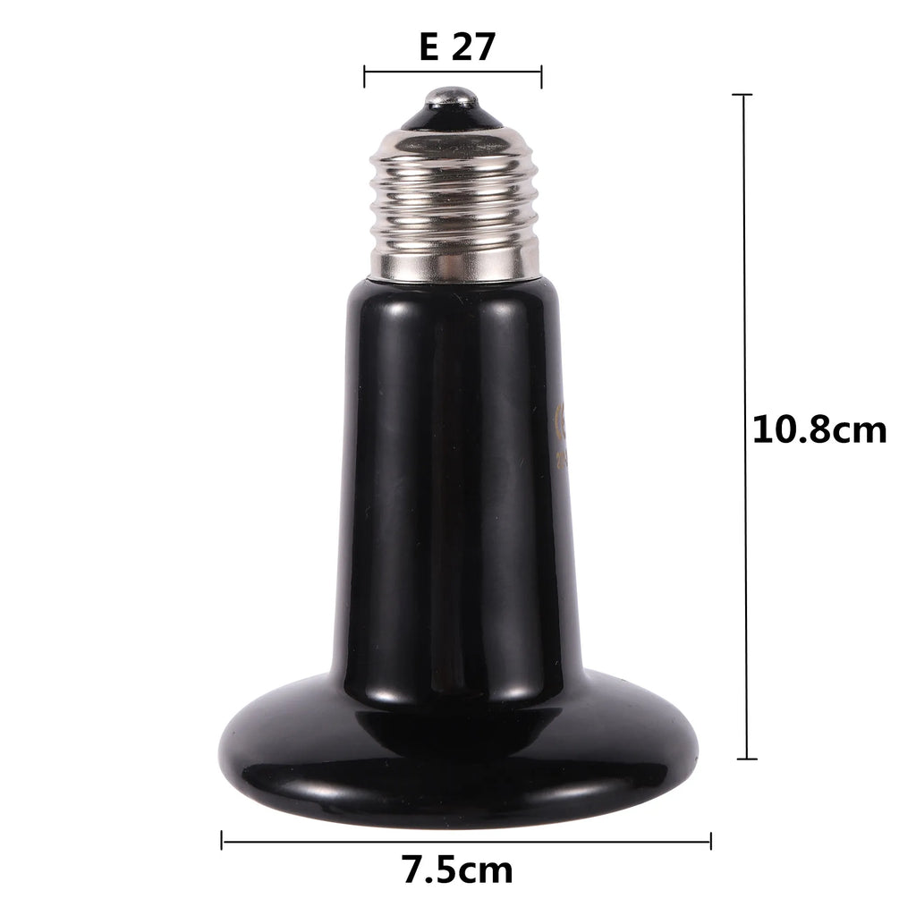 Black Ceramic Infrared Heat Bulb for Reptiles — No-Light Emitter, 110V/220V, 25W–200W