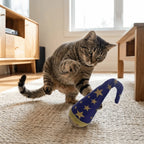 Turkey Feather Cat Tumbler Toy — Self-Righting Wood Base with Teeth-Cleaning Texture