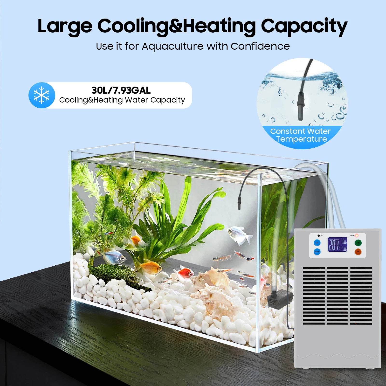 Aquarium Chiller & Heater Cooling Machine (100W, 30L, Dual Temp Control)