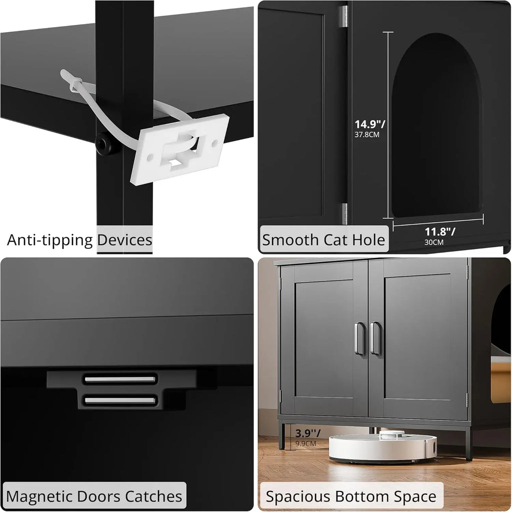 57in Wooden Litter Box Enclosure with Shelves & Hooks