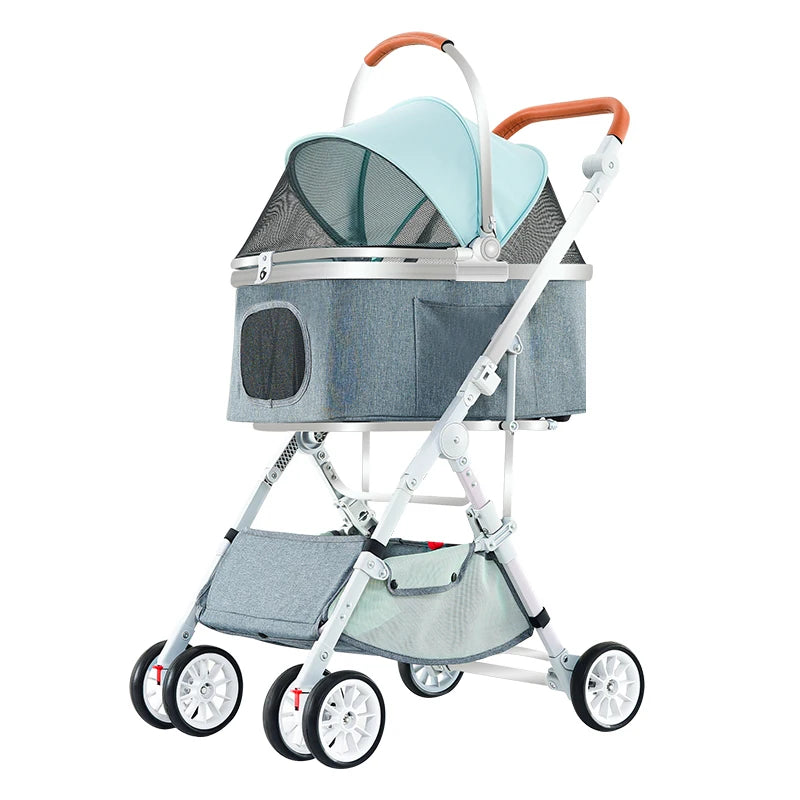Customizable Pet Stroller with Detachable Stroller Rack & Pet Cage