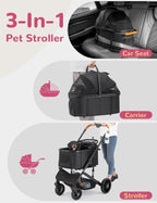 4-Wheel Foldable Pet Stroller with Detachable Carrier & Storage Basket — Max 60 lbs