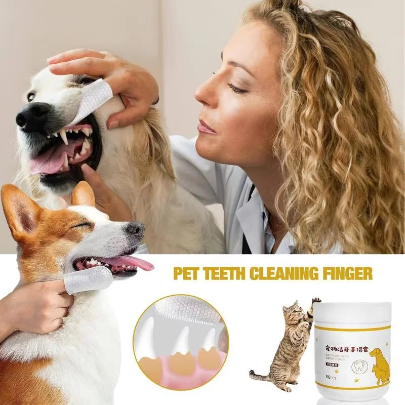 Disposable Pet Cleaning Finger Wipes — Teeth, Ear & Eye Care, 50pcs