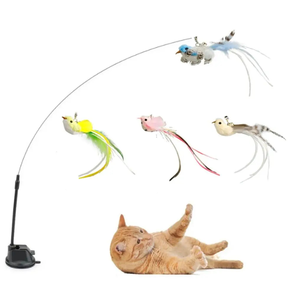 Plush Bird Head Teaser Wand — Suction Cup or Handheld Cat Toy