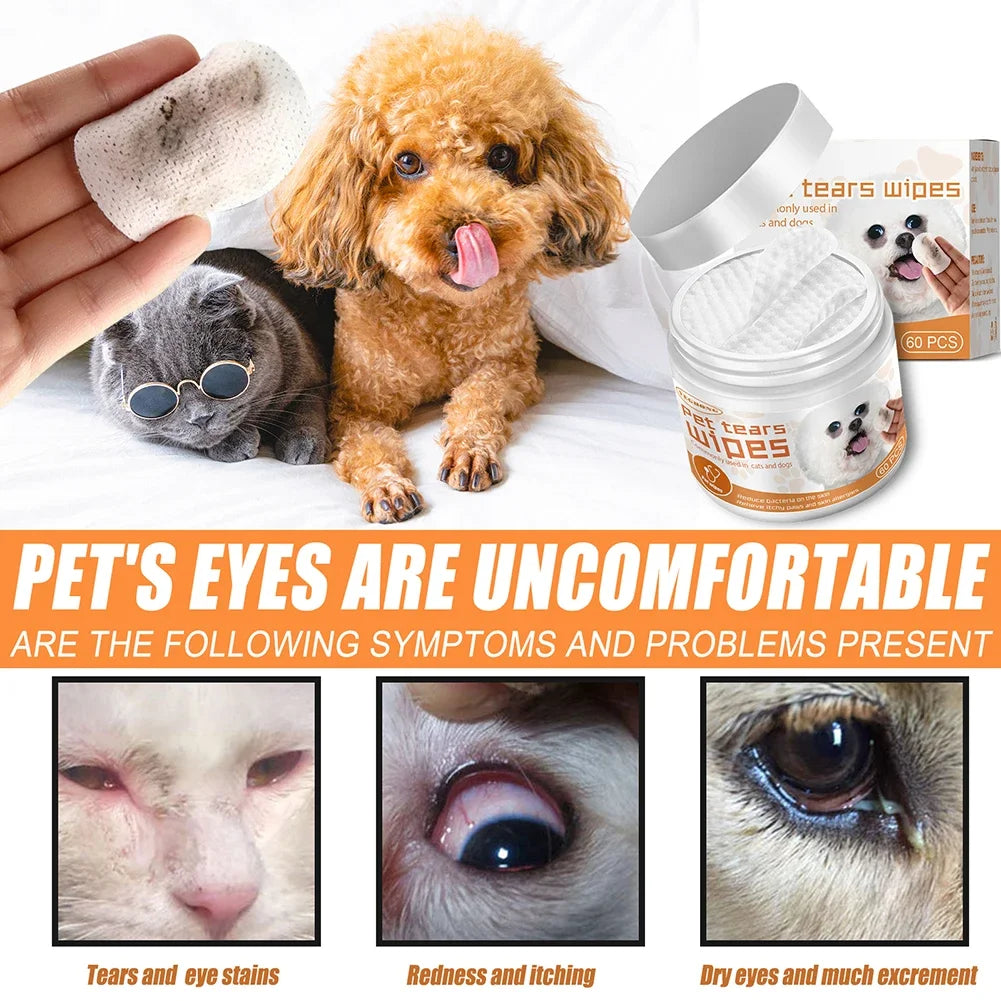 Pet Eye & Tear Stain Wipes — 60-Count Gentle Cleaning Pads