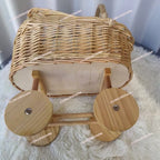 Handwoven Wicker Pet & Infant Bassinet Stroller with Storage Basket