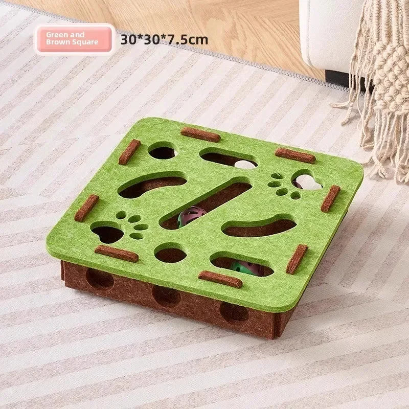 Felt Puzzle Box Cat Toy with Ball — Indoor Hunting & Exercise Puzzle for Cats