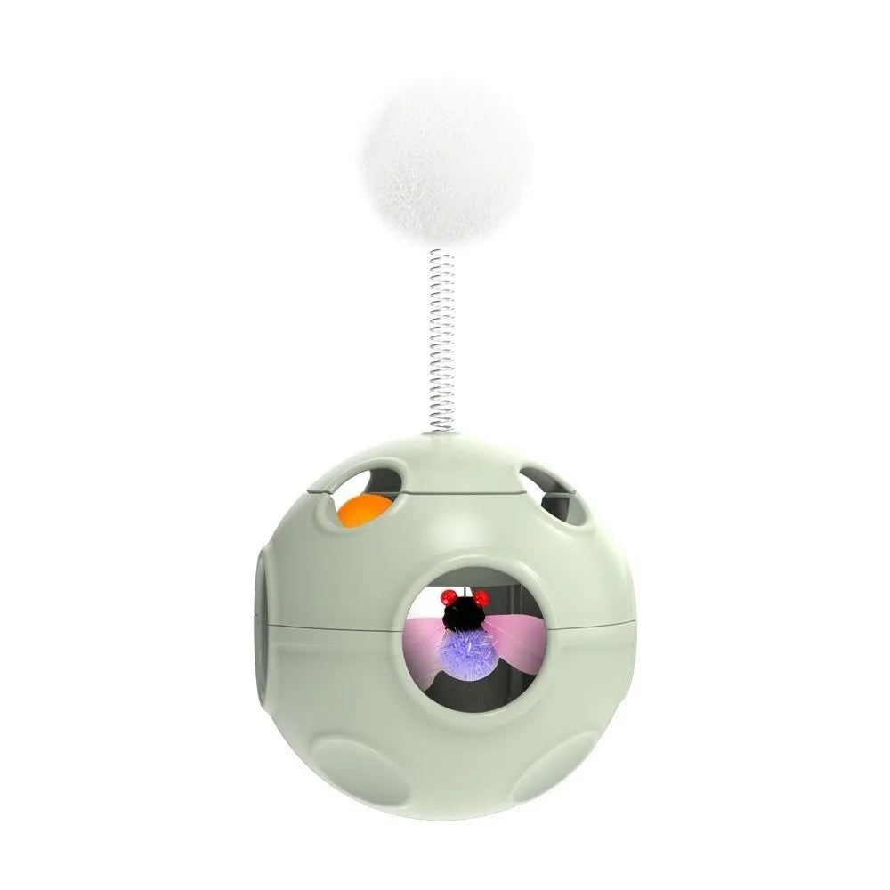 Auto-Rotating Spring Cat Toy with Feather & Bell — Self-Righting Tumbler
