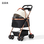 Lightweight Aluminum Alloy Puppy Stroller with Detachable Storage Basket — 50 lb Capacity Small Pet Cart