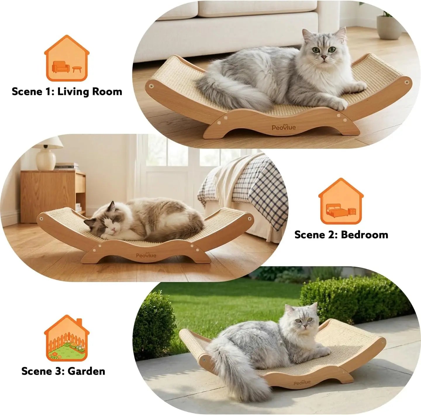 Cat Scratcher Lounge with Sisal Pad & Wooden Hammock