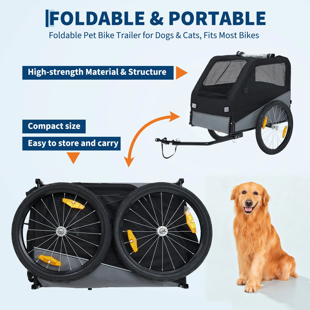Heavy-Duty Steel Frame Dog Bicycle Trailer with 100 lb Capacity & Oxford Fabric