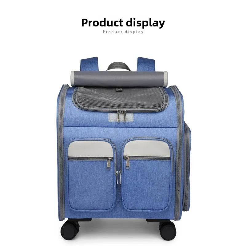 Luxury Foldable Wheeled Pet Trolley Carrier Bag with Telescopic Handle — Approved Travel Case