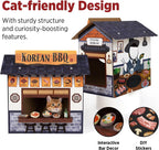 Large Cardboard Cat Cave House with Scratcher, Korean BBQ Design