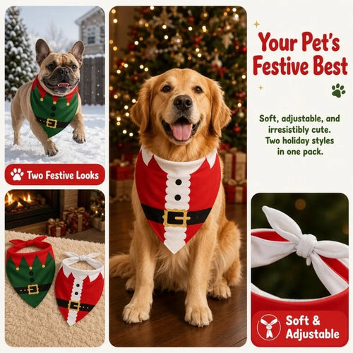 Christmas Santa Elf Bandana Bib for Dogs (Adjustable Triangle)