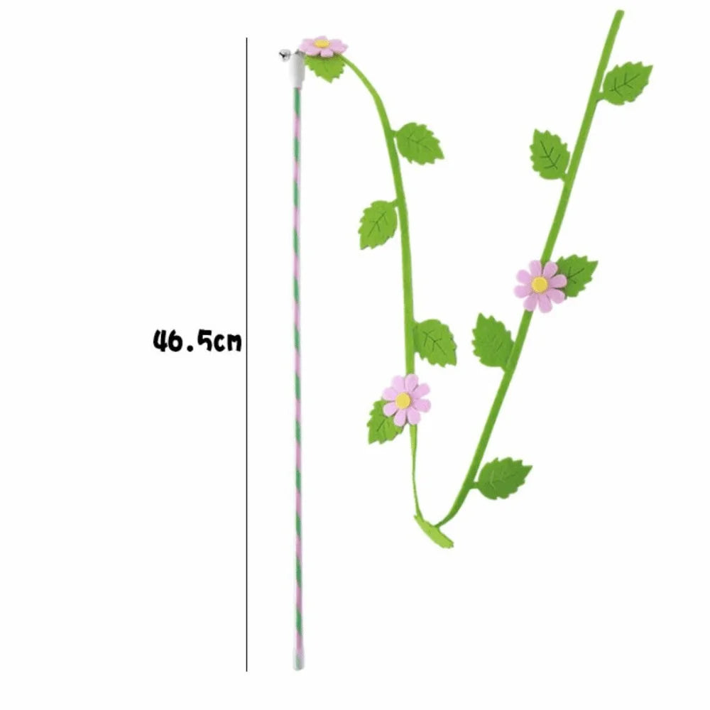 Felt Flower & Leaf Teaser Wand — Gentle Long Play Stick for Kittens