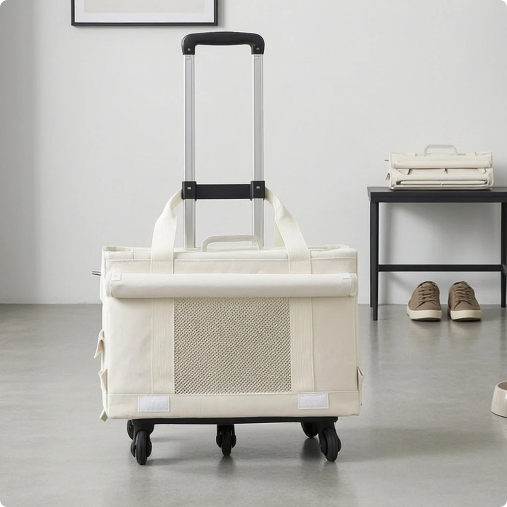 Foldable Wheeled Pet Carrier Transportbox with Breathable Rolling Trolley Base — Travel & City Walk Pet Bag
