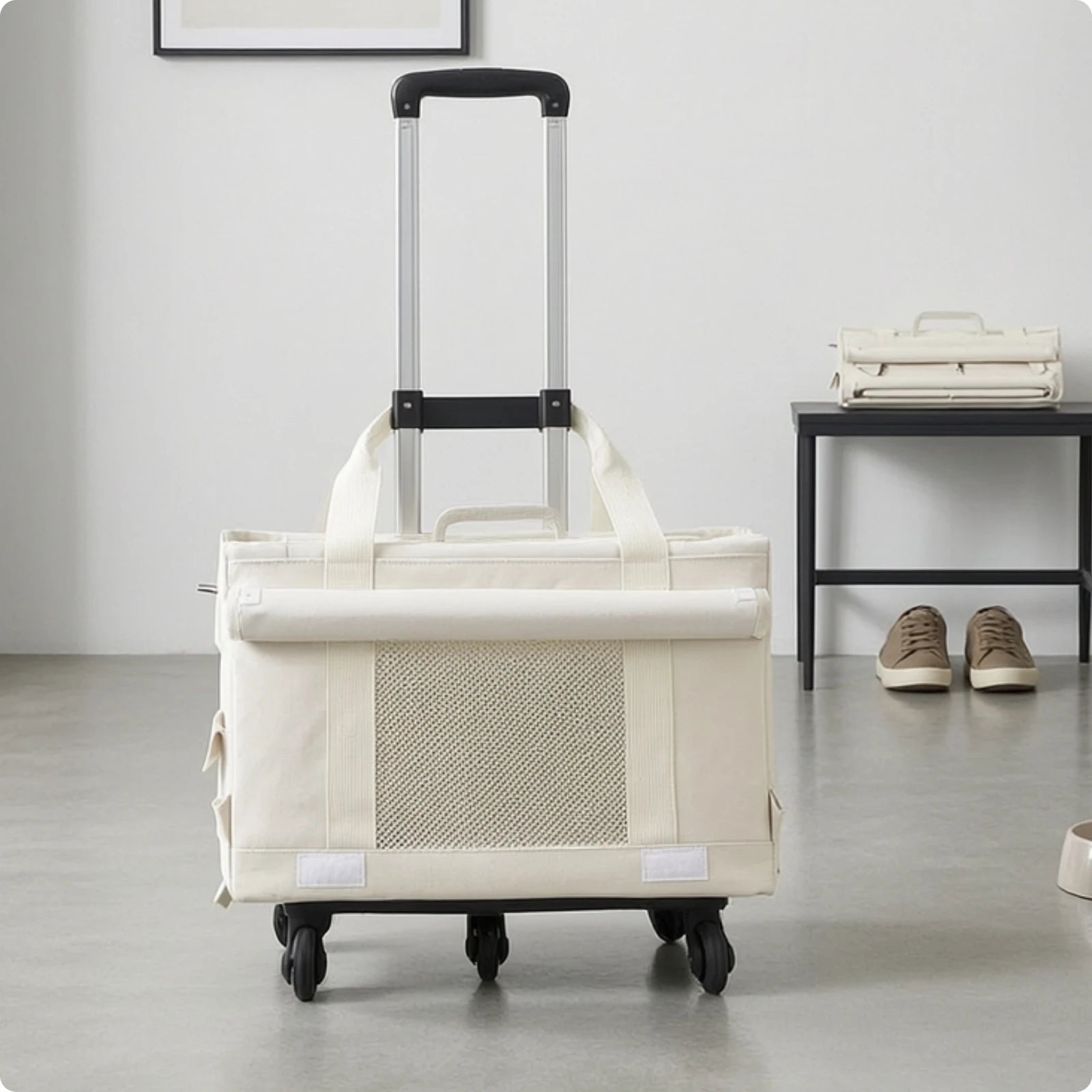 Foldable Wheeled Pet Carrier Transportbox with Breathable Rolling Trolley Base — Travel & City Walk Pet Bag