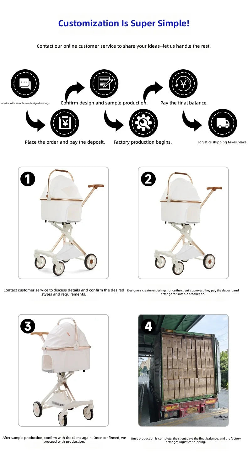 Large-Space Push & Pull Pet Stroller for Dogs & Cats — Outdoor Travel Cart with Dual-Direction Design