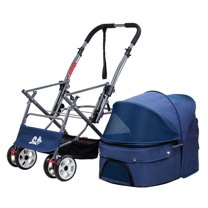 3-in-1 Folding Pet Stroller with Detachable Carrier (Small & Medium Pets)