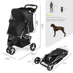 Waterproof Foldable 3-Wheel Pet Stroller with Removable Cage Carrier for Cats & Dogs
