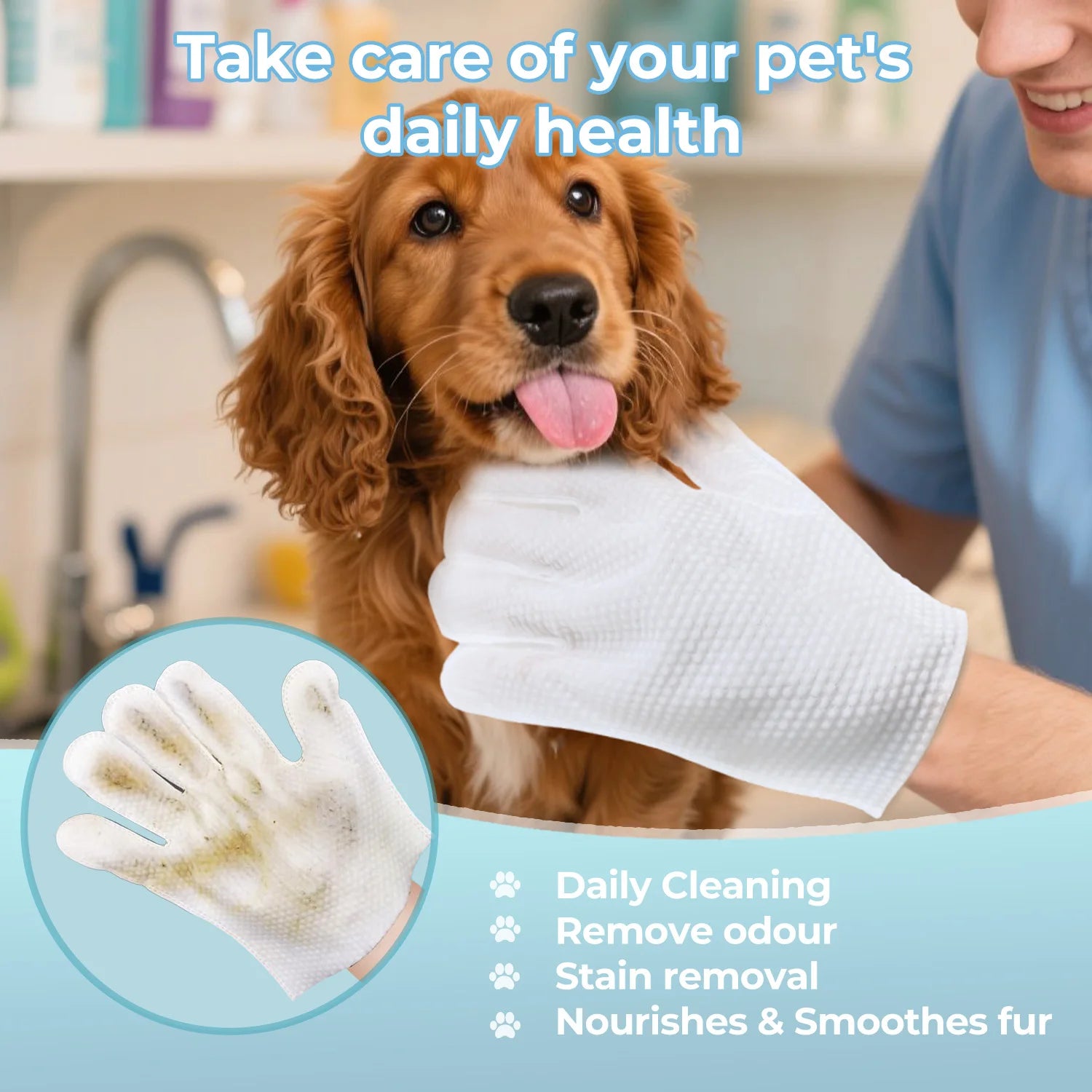 No-Wash Pet Cleaning Gloves — Pack of 6 Disposable Grooming Wipes