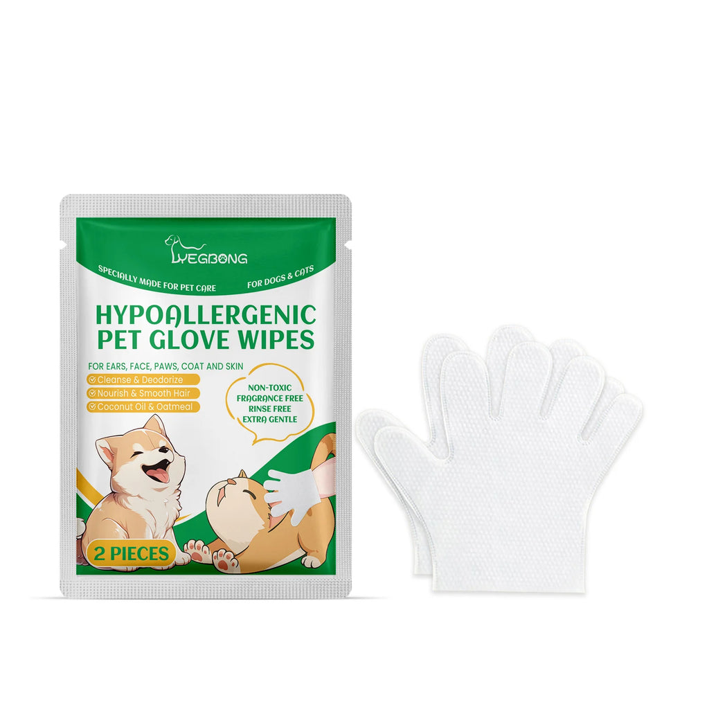 Disposable Pet Cleaning Gloves — Coconut Oil & Glycerin, No-Rinse Dry Bath