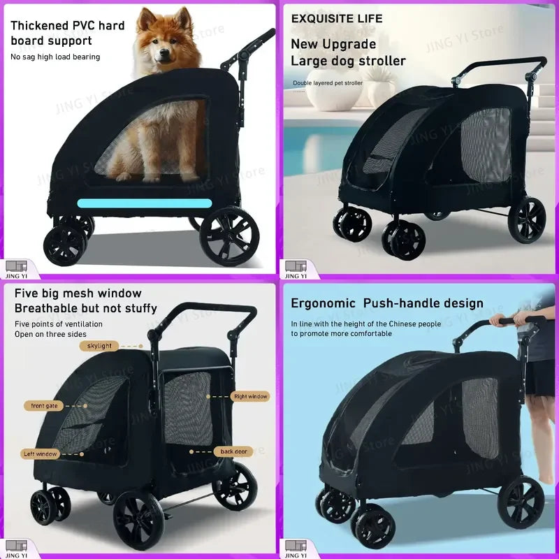 Large Capacity Foldable Dog Pet Stroller with Sunshade & Waterproof Fabric — Outdoor Travel Carrier