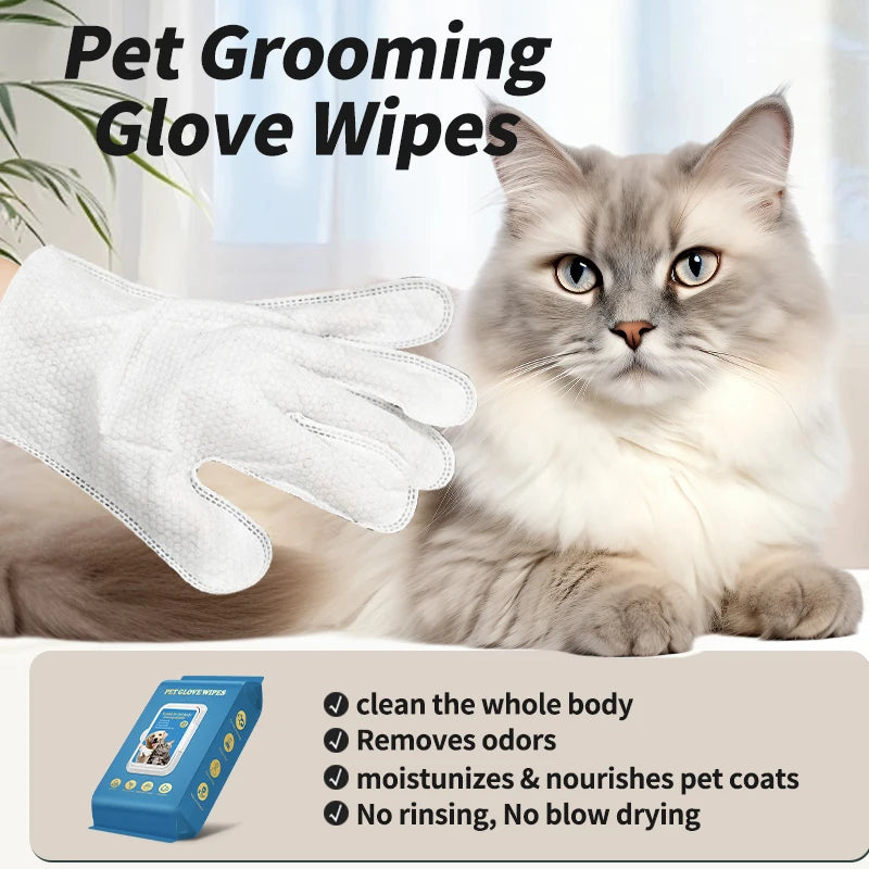 Thick Wash-Free Pet Cleaning Gloves — 20-Pack Odor-Removing Wipes