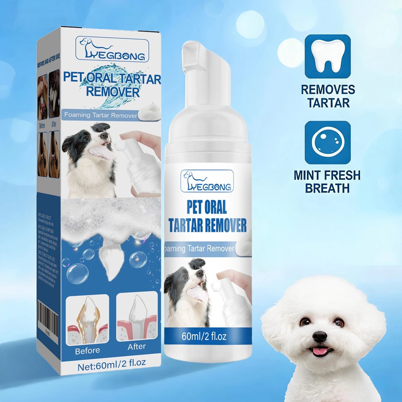 No-Brush Tartar Remover Foam — Fresh Breath Dental Care for Dogs, 60ml