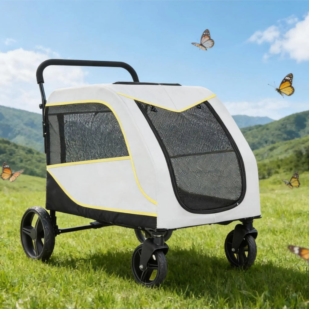 All-Terrain Easy-Fold Pet Wagon for Large & Medium Dogs with One-Foot Brake & Air Mesh