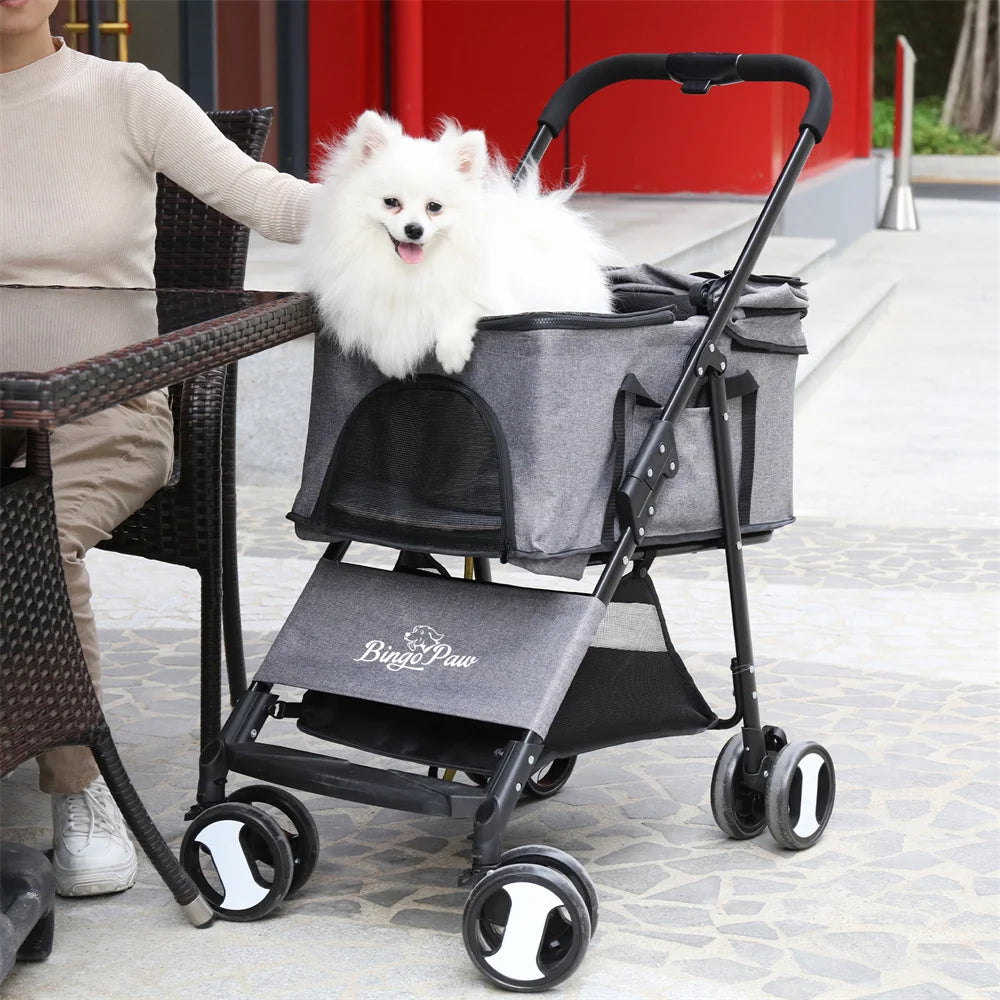 4-Wheel Pet Pram Buggy & Jogger Stroller with Rain Cover for Dogs & Cats