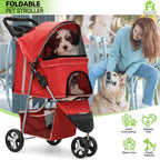 Magshion Foldable 3-Wheel Pet Jogger Stroller with Storage Basket & Cup Holder