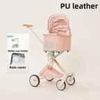 Luxury PU Leather Pet Stroller with Car Pet Basket for Cats & Dogs